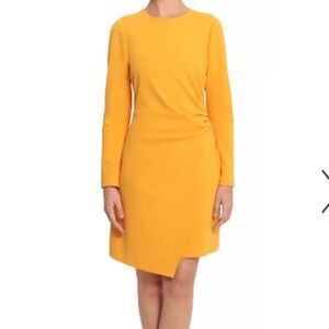Donna Morgan Mustard Twist-Front Long Sleeve Dress